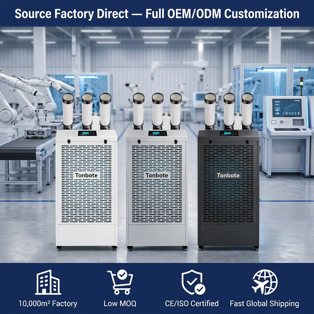 Kustom Profesional Low Noise 65dB Silent Operation LCD Display Mobile Air Conditioner AC Industri Portabel ing Laboratorium
