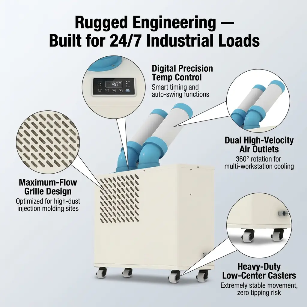 Kustom Low Profile Putih Dual Cooling Duct Plug Play Movable Spot Cooler Portable Industrial AC Kanthi Pawon Komersial Kustom Low Profile Putih Dual Cooling Duct Plug Play Movable Spot Cooler Portable Industrial AC Kanthi Pawon Komersial