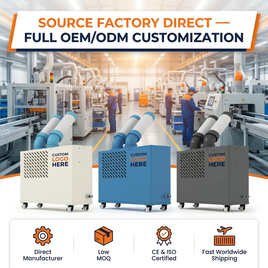 Kustom Low Profile Putih Dual Cooling Duct Plug Play Movable Spot Cooler Portable Industrial AC Kanthi Pawon Komersial