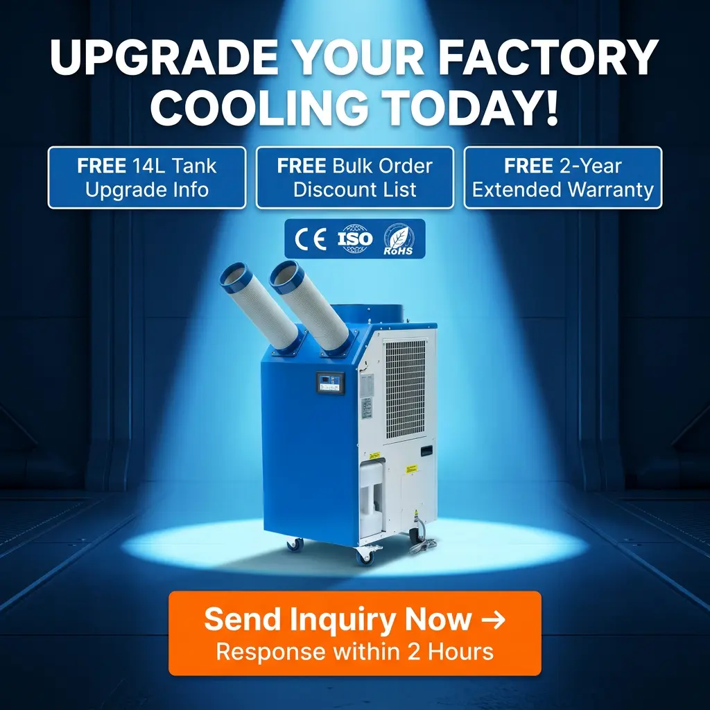 OEM 14L Tank Gedhe 2700W Power 9300BTU Kompresor Rotary Portable Spot Cooler Industri Air Conditioner kanggo Bengkel