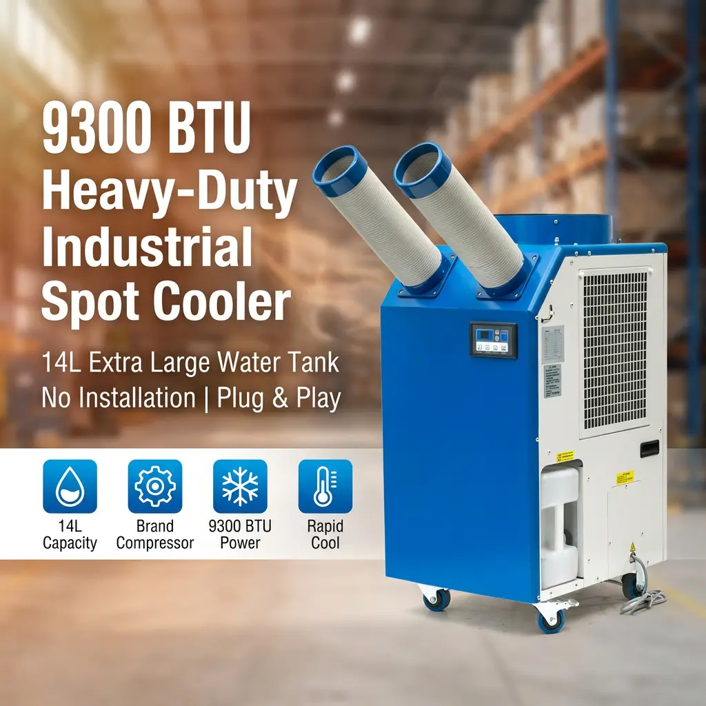 OEM 14L Tank Gedhe 2700W Power 9300BTU Kompresor Rotary Portable Spot Cooler Industri Air Conditioner kanggo Bengkel OEM 14L Tank Gedhe 2700W Power 9300BTU Kompresor Rotary Portable Spot Cooler Industri Air Conditioner kanggo Bengkel
