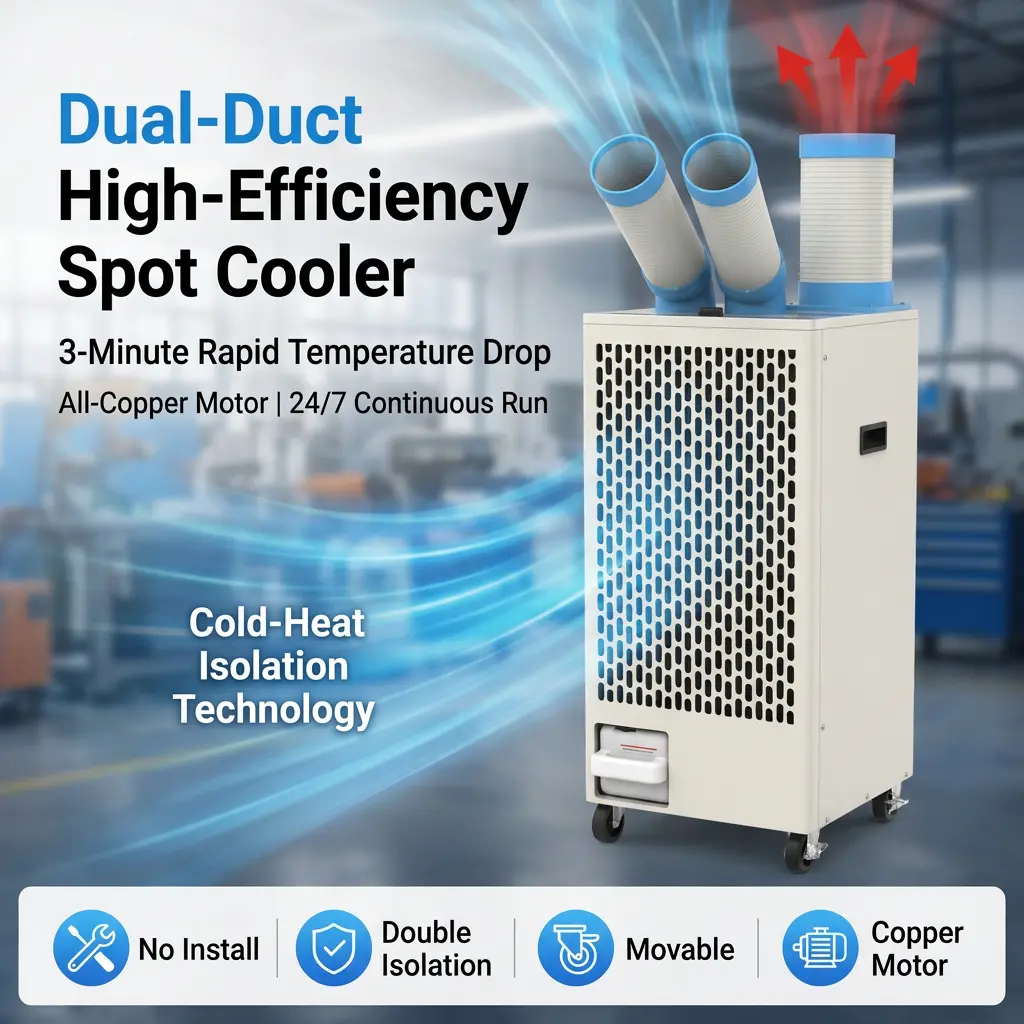 OEM Putih Metal Body 24 7 Dual Duct Dingin Panas Isolasi Portabel Spot Cooler Air Conditioner Industri kanggo Bengkel OEM Putih Metal Body 24 7 Dual Duct Dingin Panas Isolasi Portabel Spot Cooler Air Conditioner Industri kanggo Bengkel